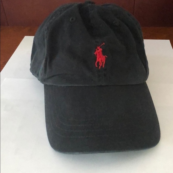 black polo hat with red horse